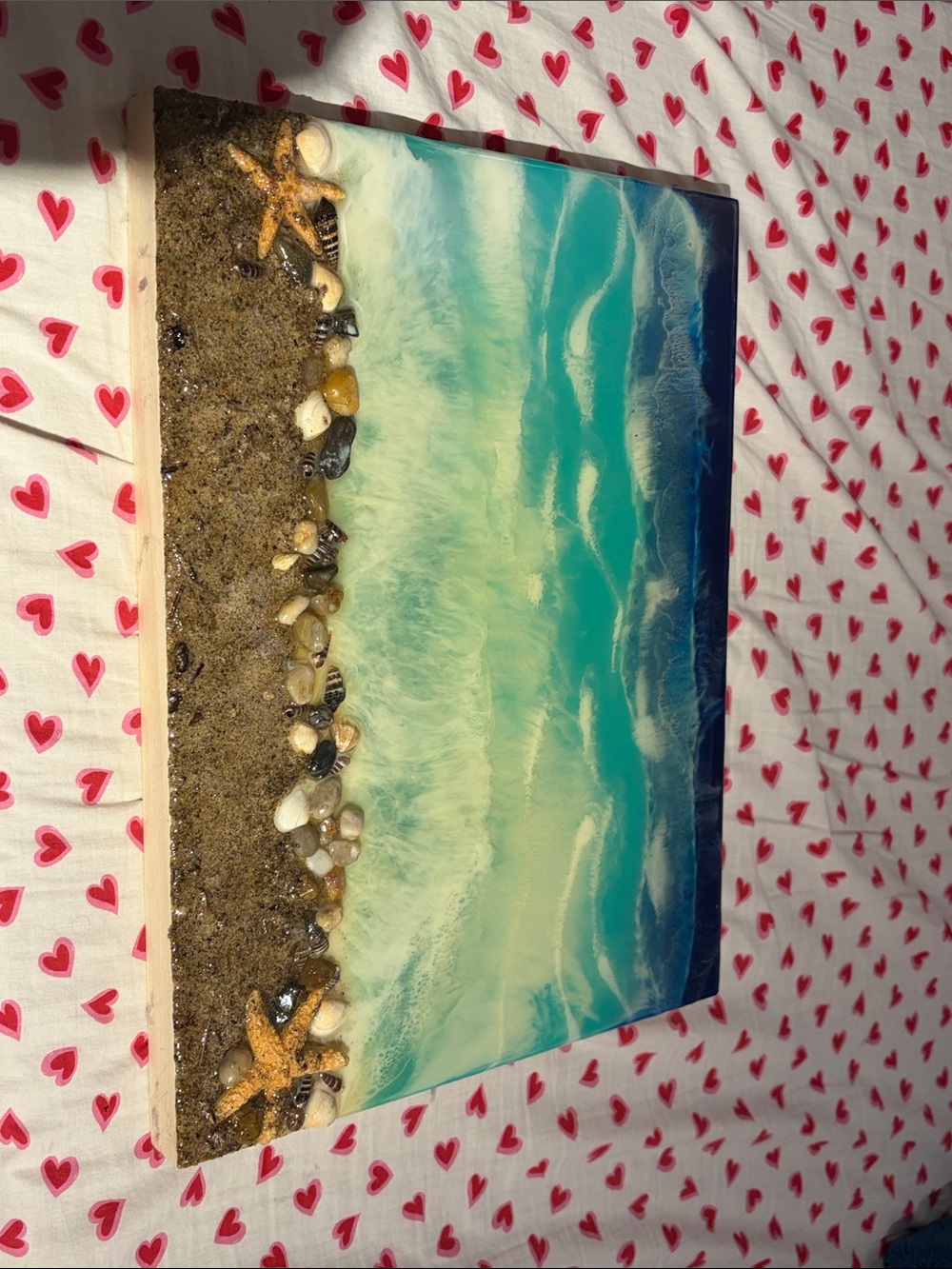Beach Resin Wall Art with Sand and Turquoise Waves - Unbranded